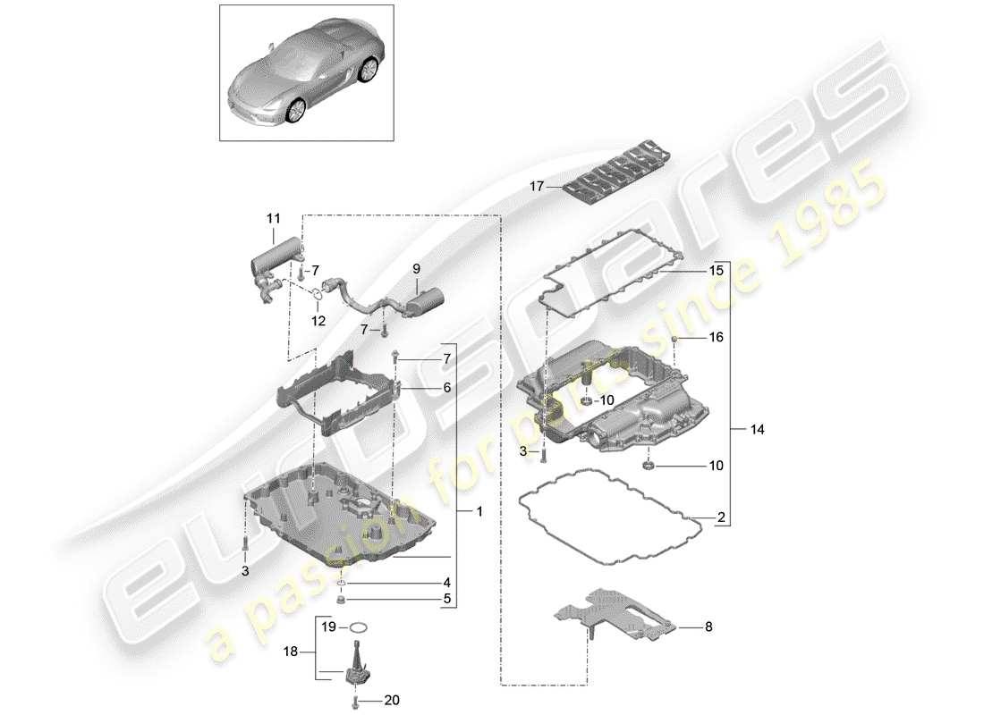porsche 2016 (981 boxster spyder) coppa dell'olio diagramma delle parti