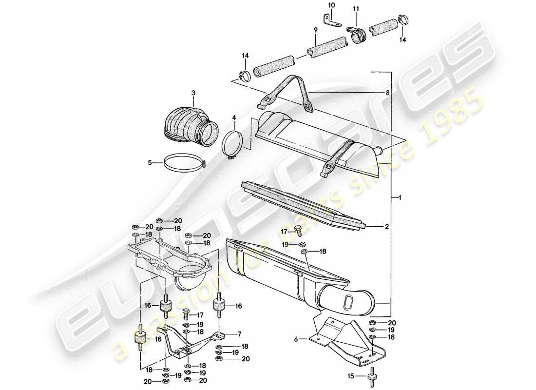 porsche 1978 (924) sistema di depurazione dell'aria diagramma delle parti