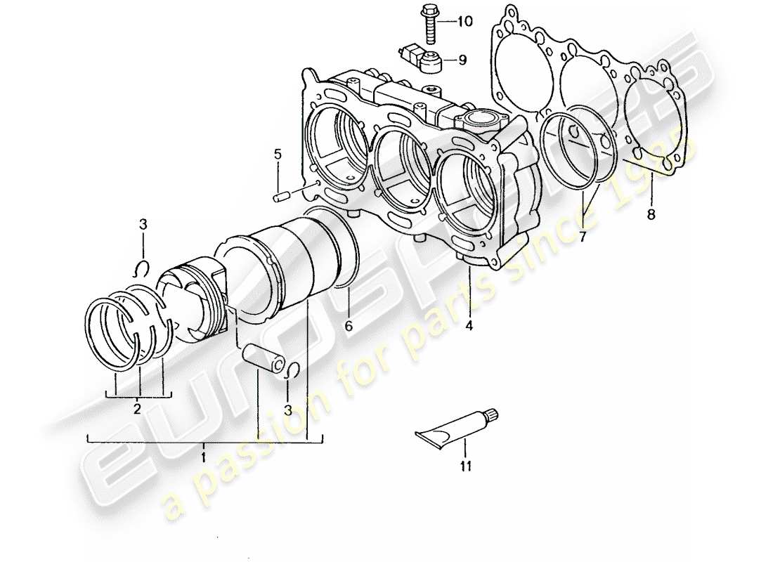 porsche 2002 (996 gt3) cilindro con pistoni diagramma delle parti