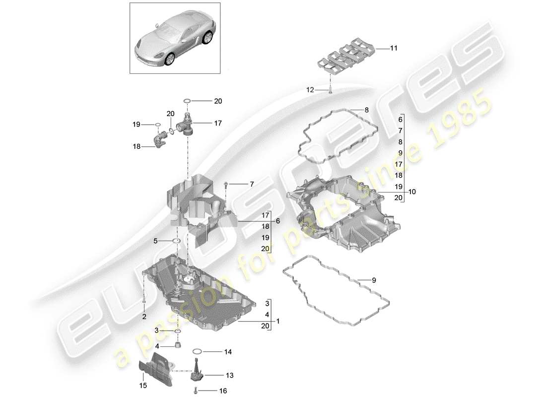 porsche 2017 (718 cayman) motore (press. olio/lubrica.) schema delle parti