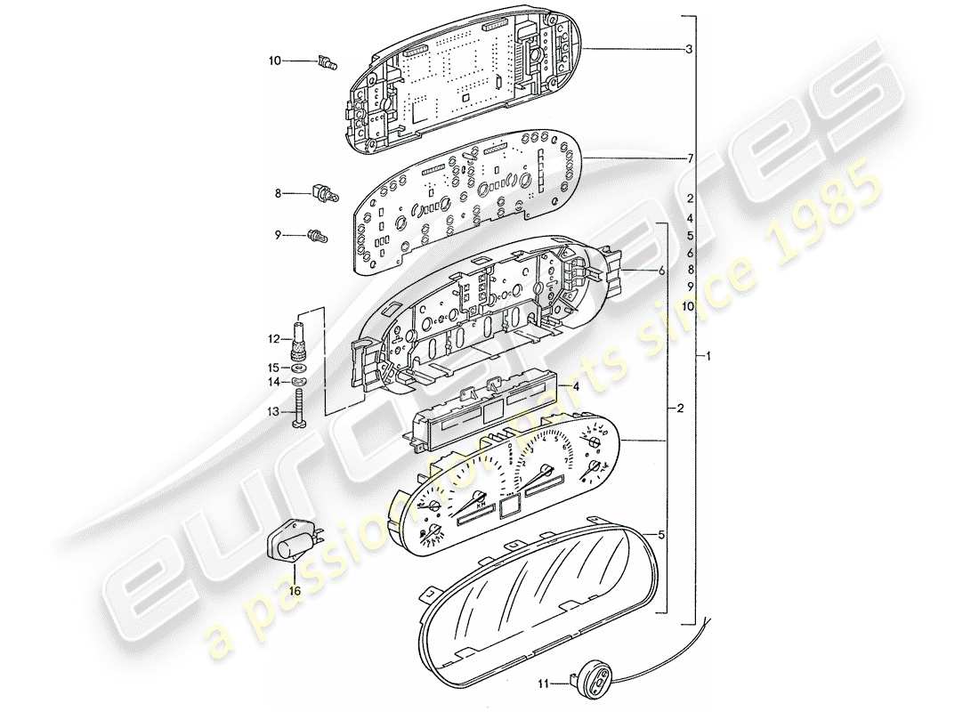 porsche 1990 (928) quadro strumenti - d - mj 1989>> schema delle parti