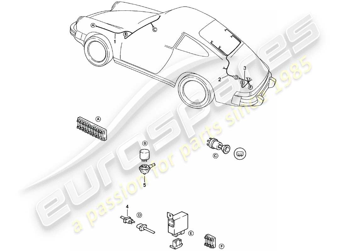 porsche 1983 (911) cablaggi - riscaldamento parabrezza - riscaldamento lunotto posteriore schema parte