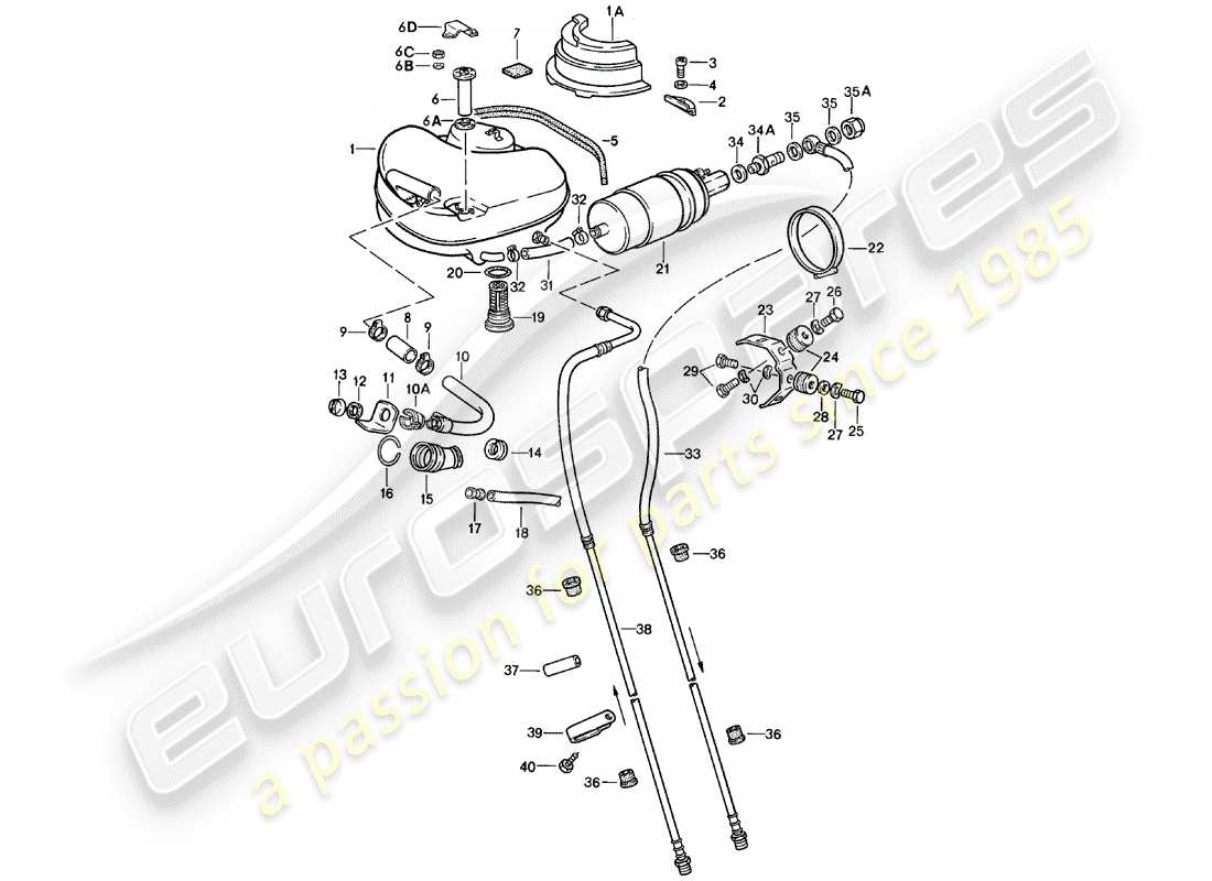 porsche 1983 (911) sistema di alimentazione carburante diagramma delle parti