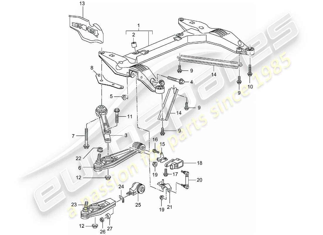 porsche 2003 (996 turbo / gt2) traversa - braccio di controllo del binario schema delle parti