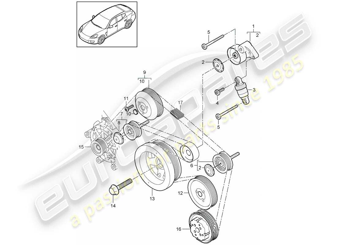 porsche 2015 (panamera 970) ammortizzatore tensione cinghia schema delle parti