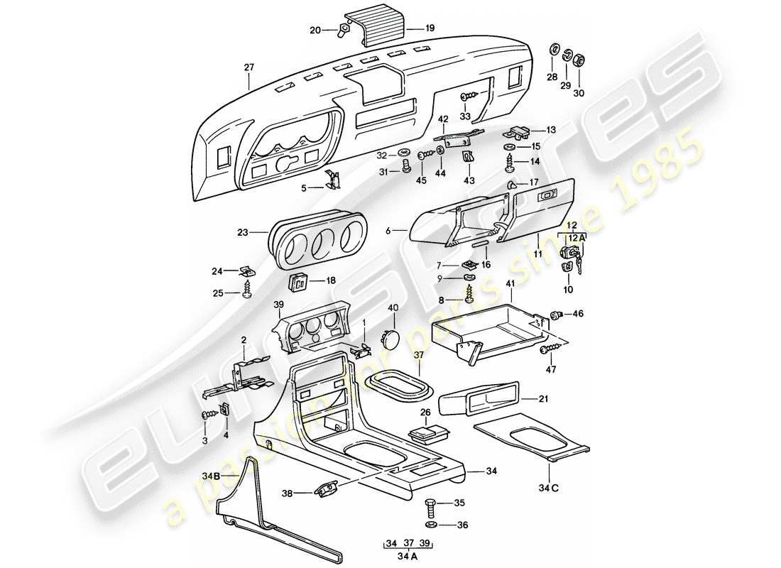 porsche 1979 (924) pannello di controllo diagramma delle parti