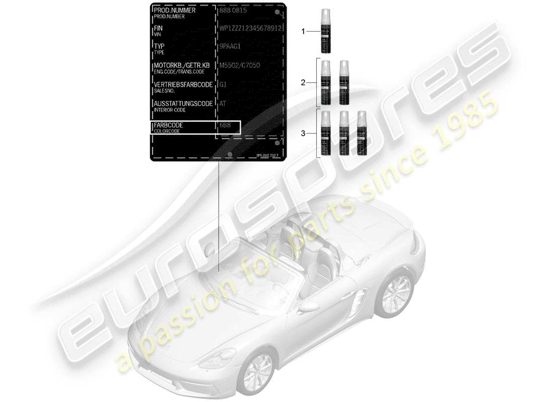 porsche 2018 (718 boxster) bastoncino per ritocchi di vernice diagramma delle parti