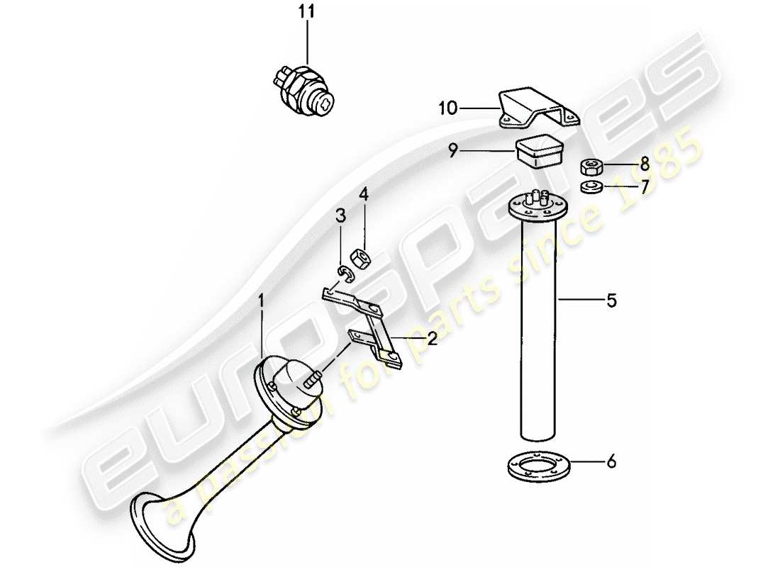 porsche 1985 (911) clacson - sensore - indicatore livello carburante - interruttore luce retromarcia schema particolare