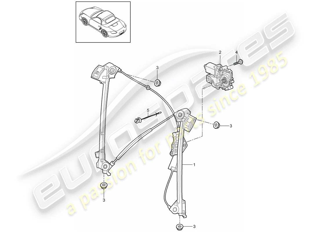 porsche 2009 (987 boxster) schema delle parti del regolatore della finestra