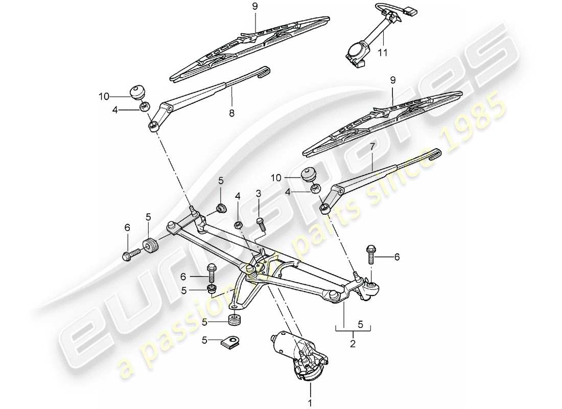 porsche 2005 (997-1) sistema tergicristallo compl. diagramma delle parti