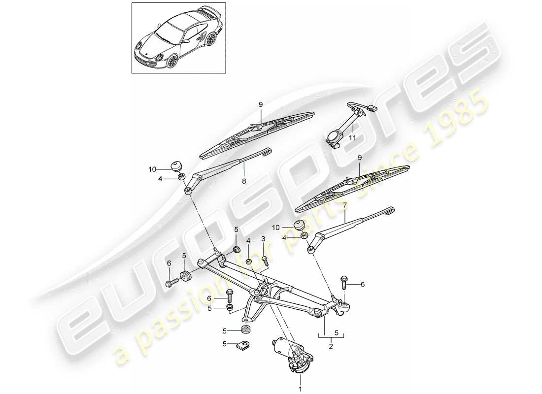 porsche 2013 (997-2 turbo / gt2 rs) sistema tergicristallo compl. diagramma delle parti