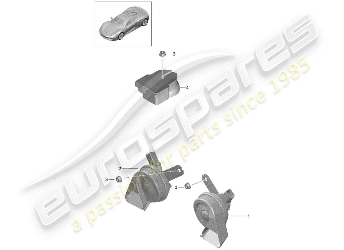 porsche 918 spyder (2015) diagramma delle parti del corno della fanfara