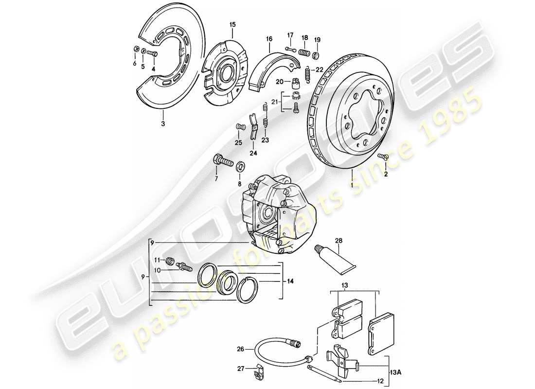 porsche 1987 (911) freno - asse posteriore diagramma delle parti