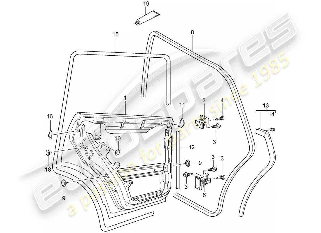 porsche 2004 (cayenne e1 9pa) schema delle parti guscio della portiera
