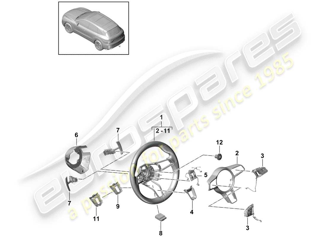 porsche 2020 (cayenne e3 9ya/9yb) volante diagramma delle parti