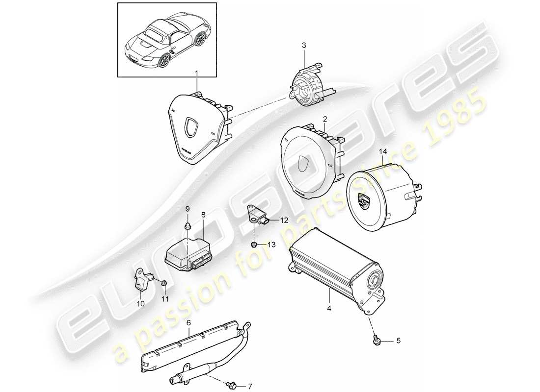porsche boxster 987 (2012) diagramma delle parti dell'airbag