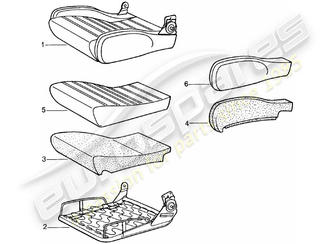 porsche 1983 (911) sedile sportivo - cuscino sedile - parti singole - d - mj 1981>> schema delle parti