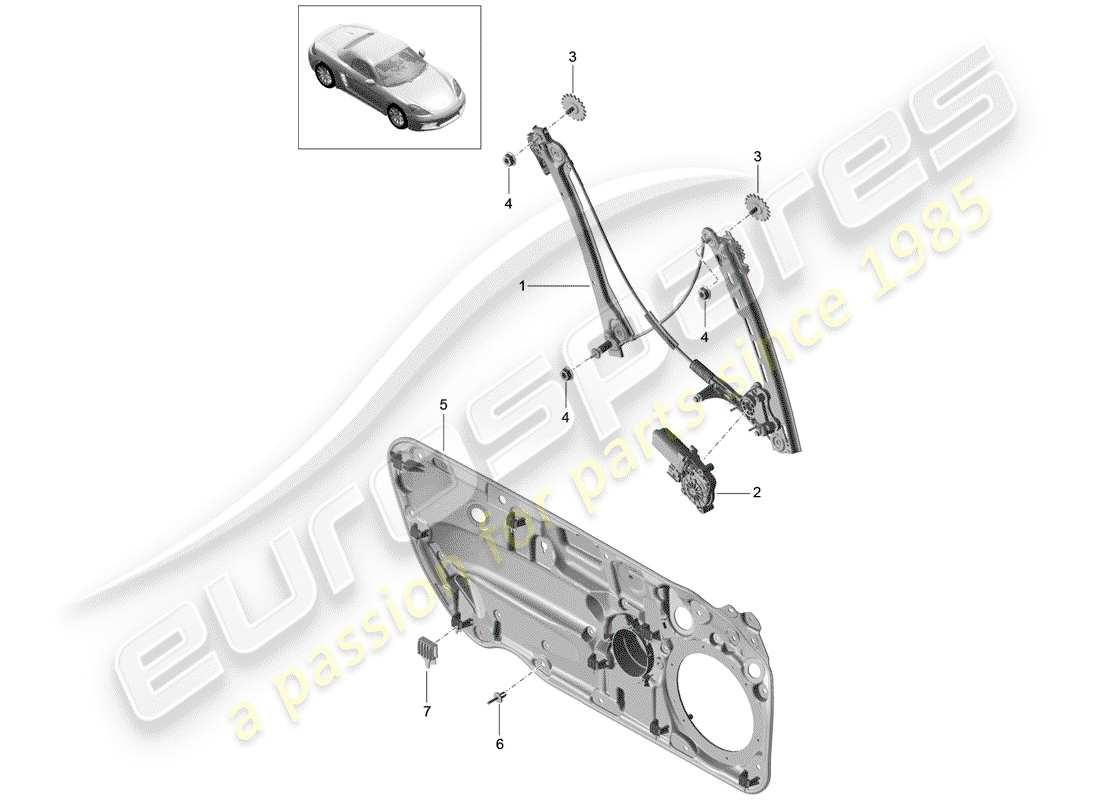 porsche 2020 (718 boxster) regolatore della finestra diagramma delle parti