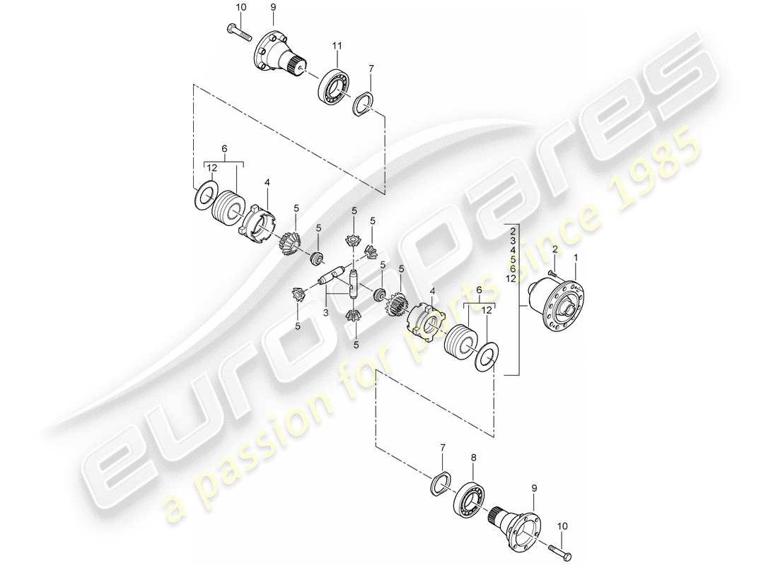 porsche 2004 (996 gt3) differenziale a slittamento limitato - completo - e kit di riparazione schema delle parti