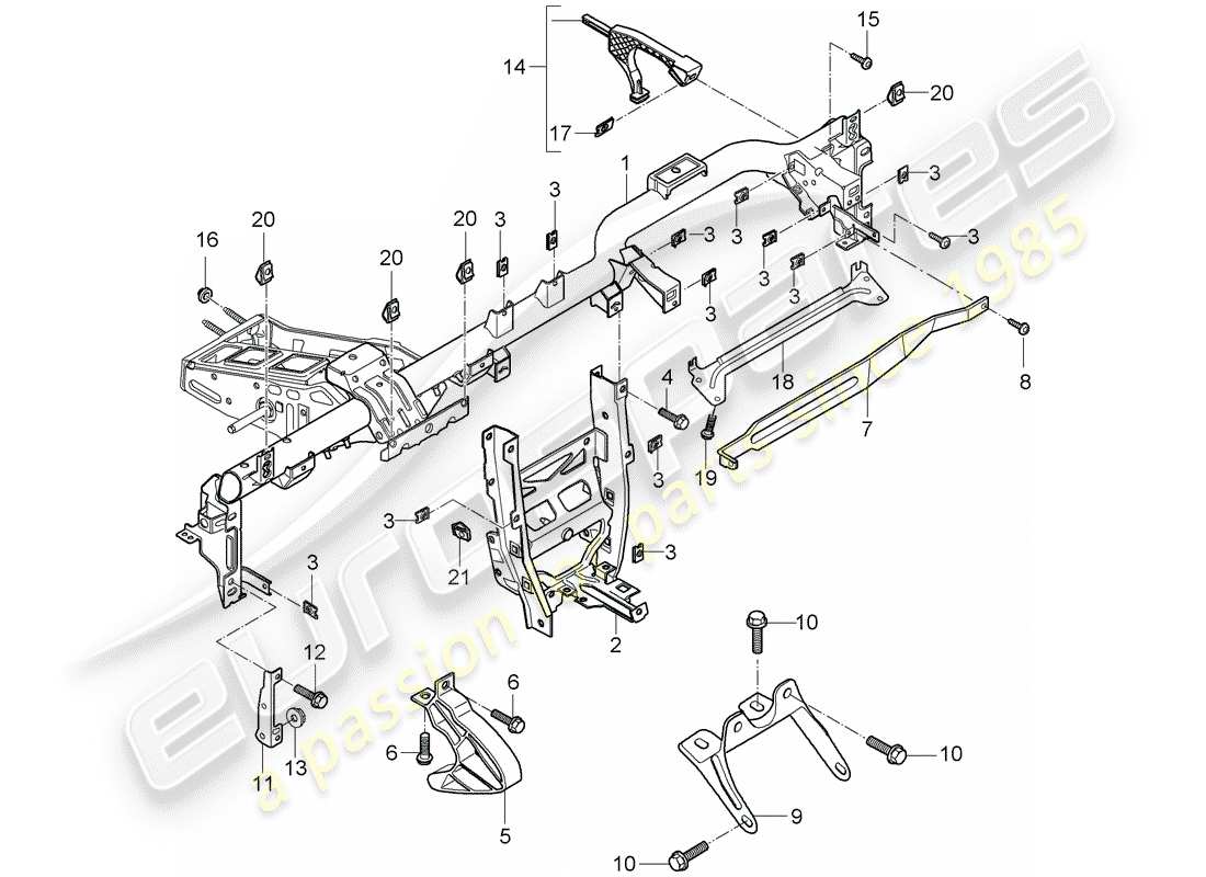porsche 2011 (997-2) telaio di contenimento diagramma delle parti