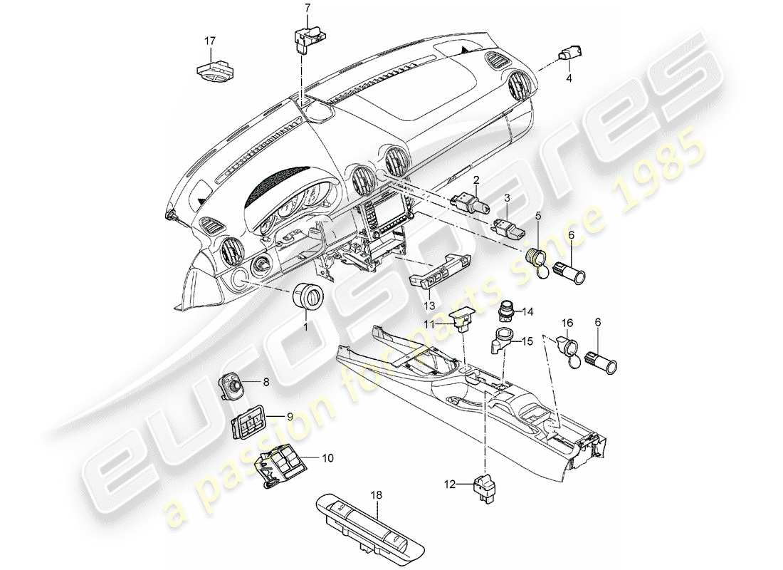 porsche 2008 (987 boxster) interruttore diagramma delle parti