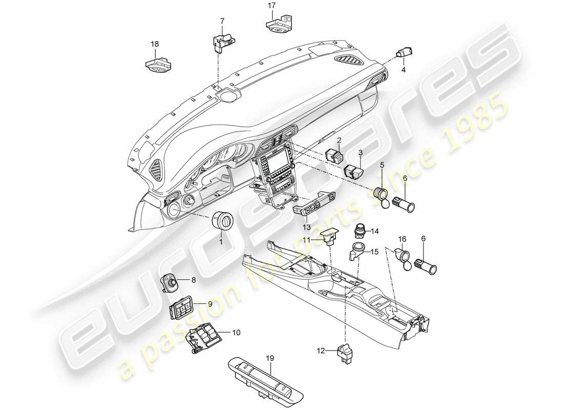 porsche 2009 997-2 turbo / gt2 diagramma delle parti dell'interruttore