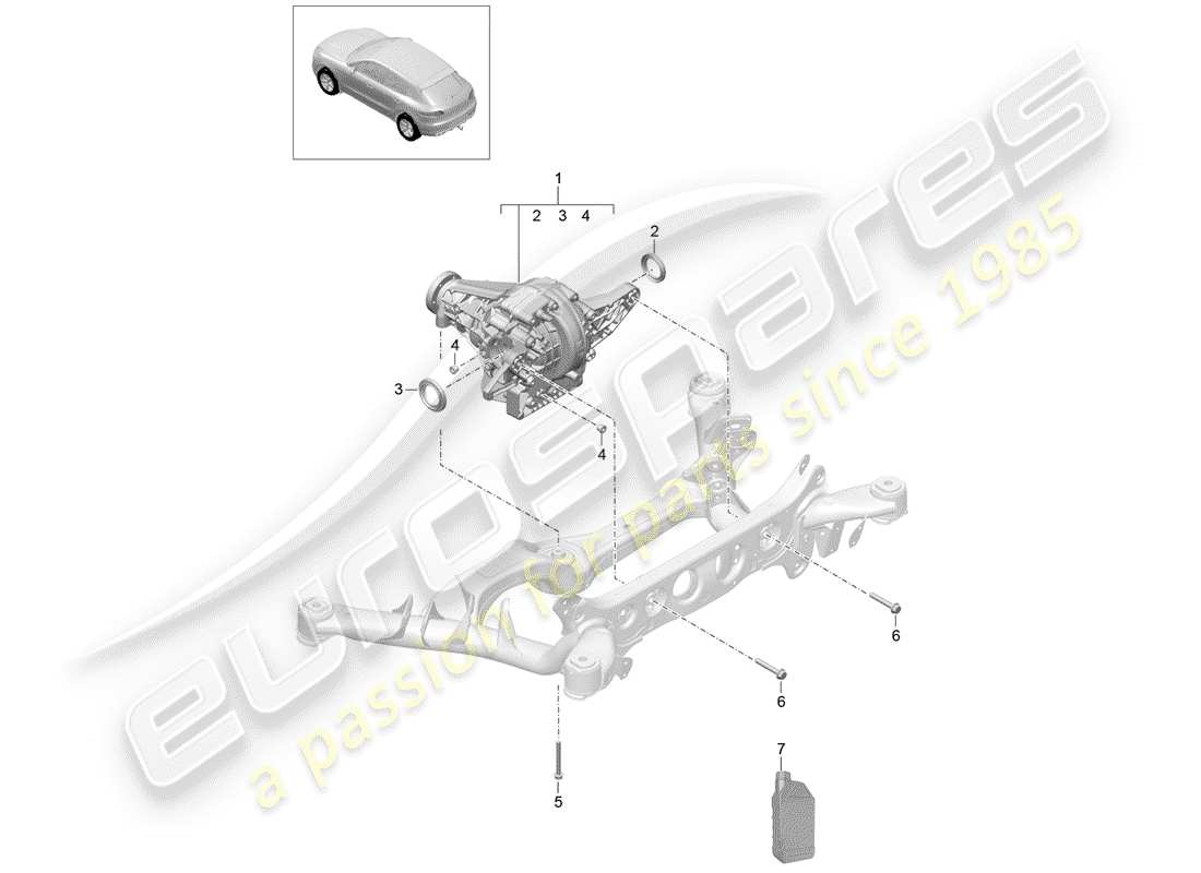 porsche 2018 (macan) differenziale dell'asse posteriore diagramma delle parti