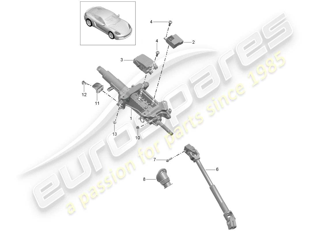 porsche 2017 (718 cayman) diagramma delle parti del piantone dello sterzo
