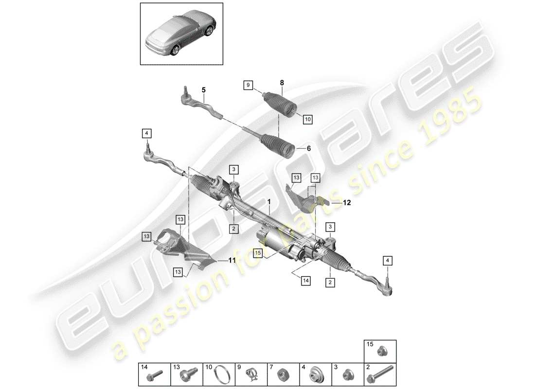 porsche 2017 (panamera 971-1) schema delle parti della scatola dello sterzo