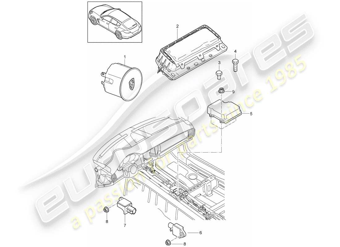 porsche panamera 970 (2011) diagramma delle parti dell'airbag