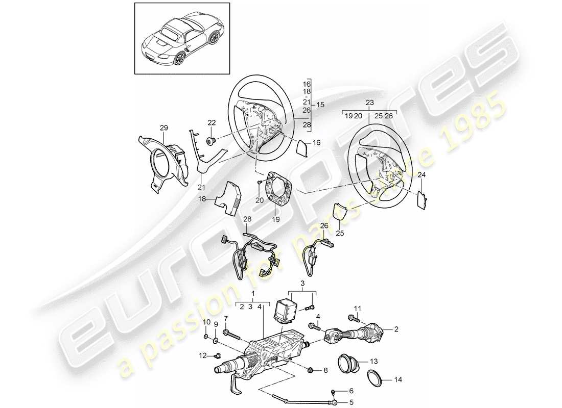 porsche 2011 (987 boxster) tubo protettivo sterzo diagramma delle parti