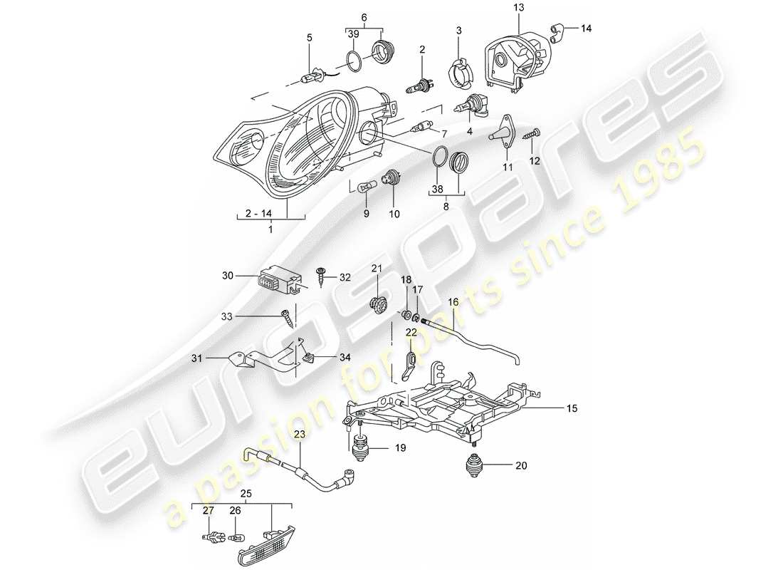 porsche 2000 (996) proiettore - ripetitore indicatori di direzione - d - mj 2002>> diagramma delle parti