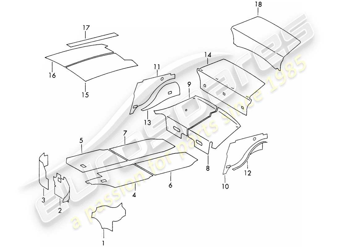 porsche 1972 (911) scocca - assorbitore acustico diagramma delle parti