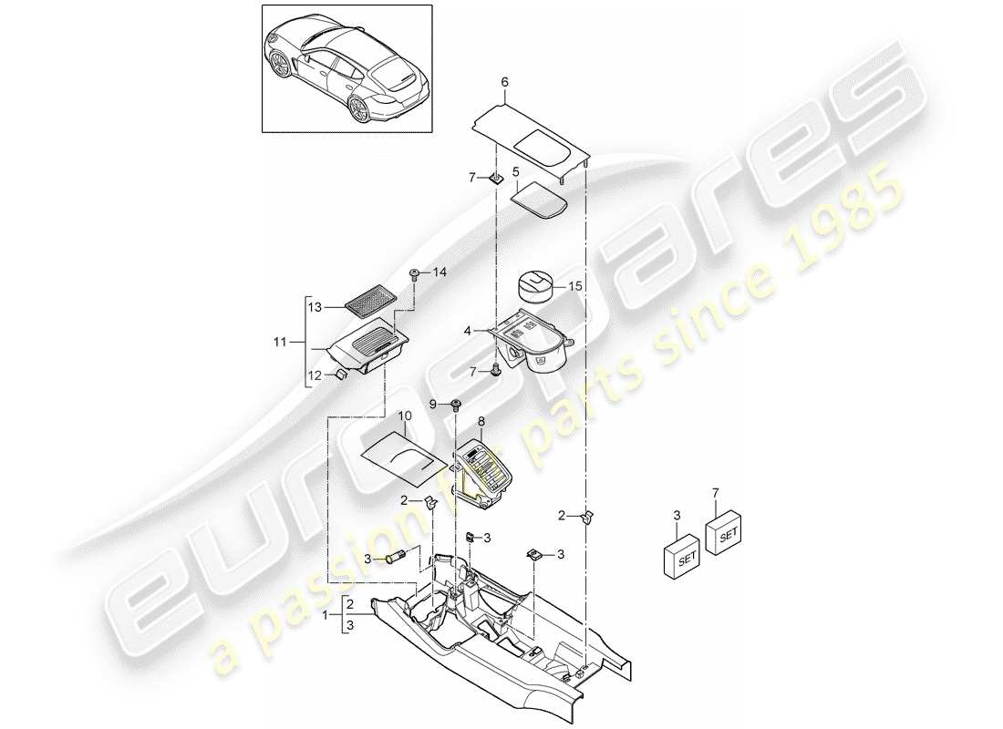 porsche 2015 (panamera 970) console centrale diagramma delle parti