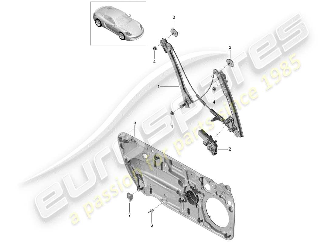 porsche 2018 (718 cayman) regolatore della finestra diagramma delle parti