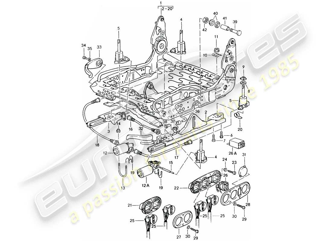 porsche 1986 (911) sedile sportivo - telaio per sedile diagramma delle parti