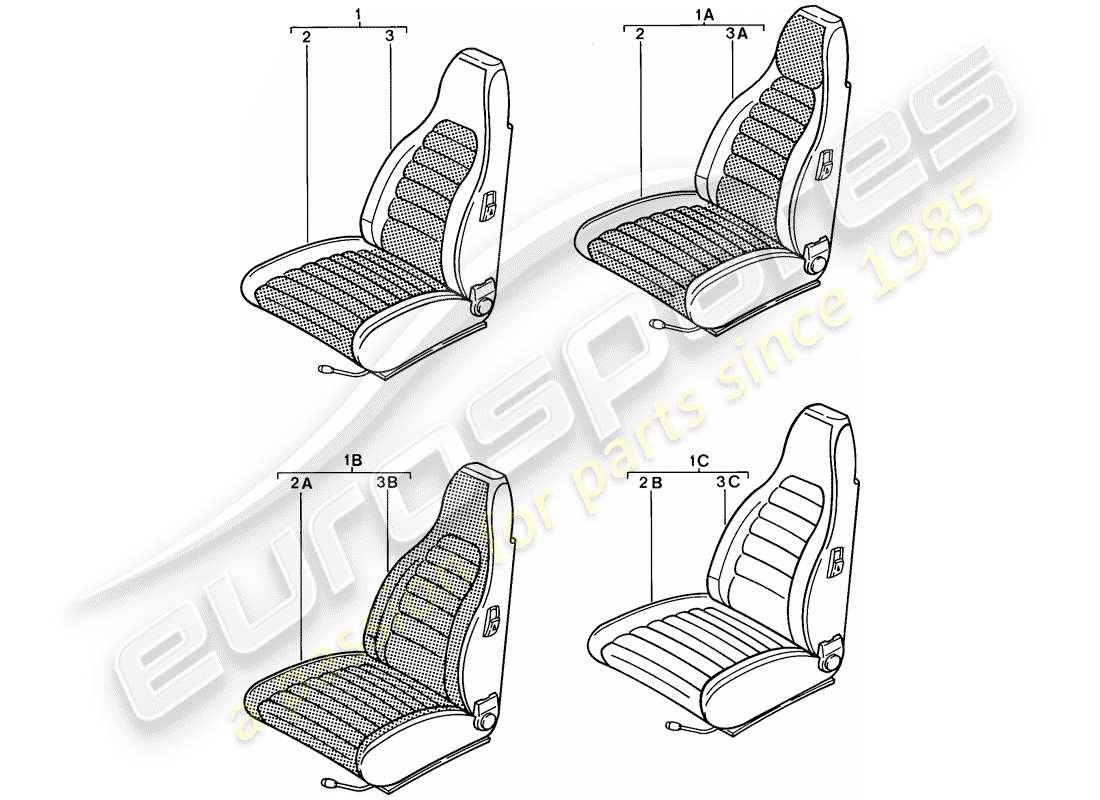 porsche 1987 (924s) sedile anteriore - schema delle parti complete