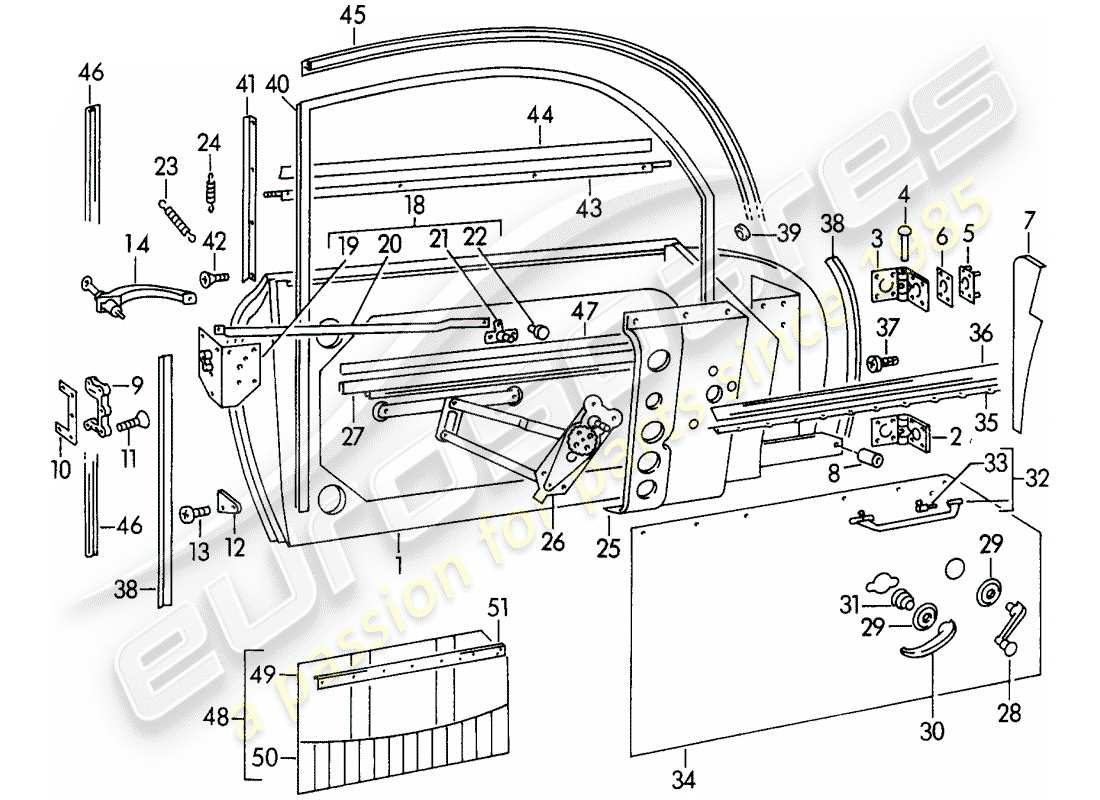porsche 1954 (356/356a) porta - con: diagramma delle parti