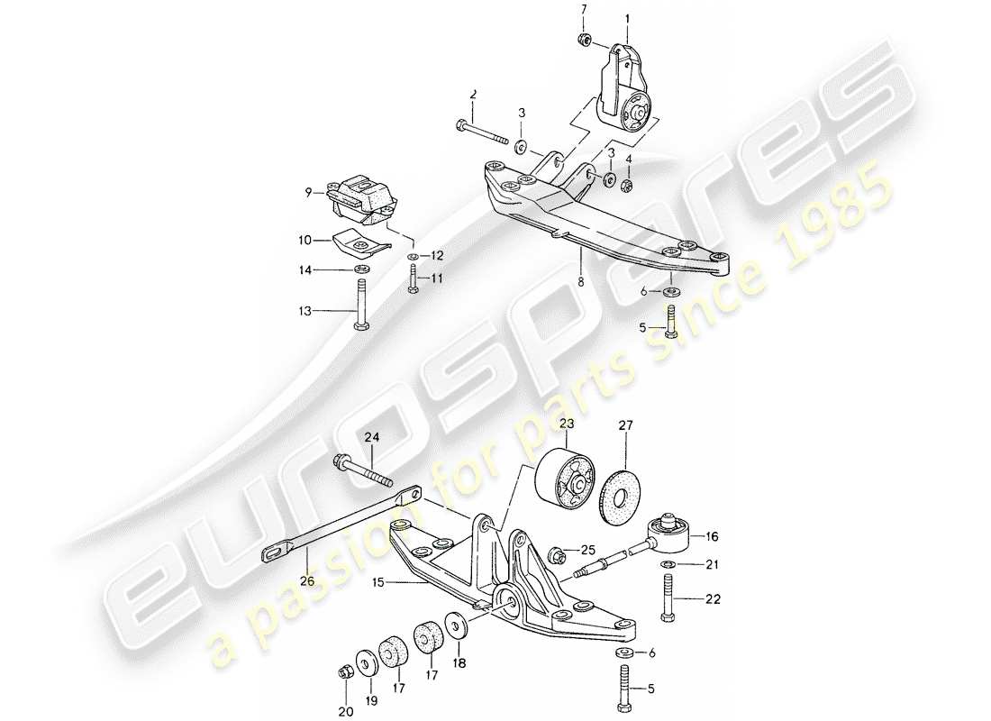 porsche 1994 (993) sospensione della trasmissione - diagramma delle parti g64.20/21 - g64.51/52
