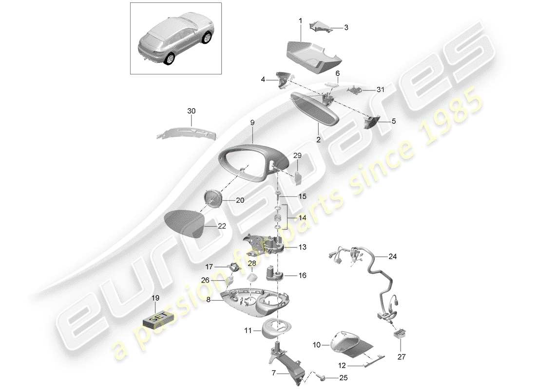 porsche 2016 (macan) specchietto retrovisore interno diagramma delle parti