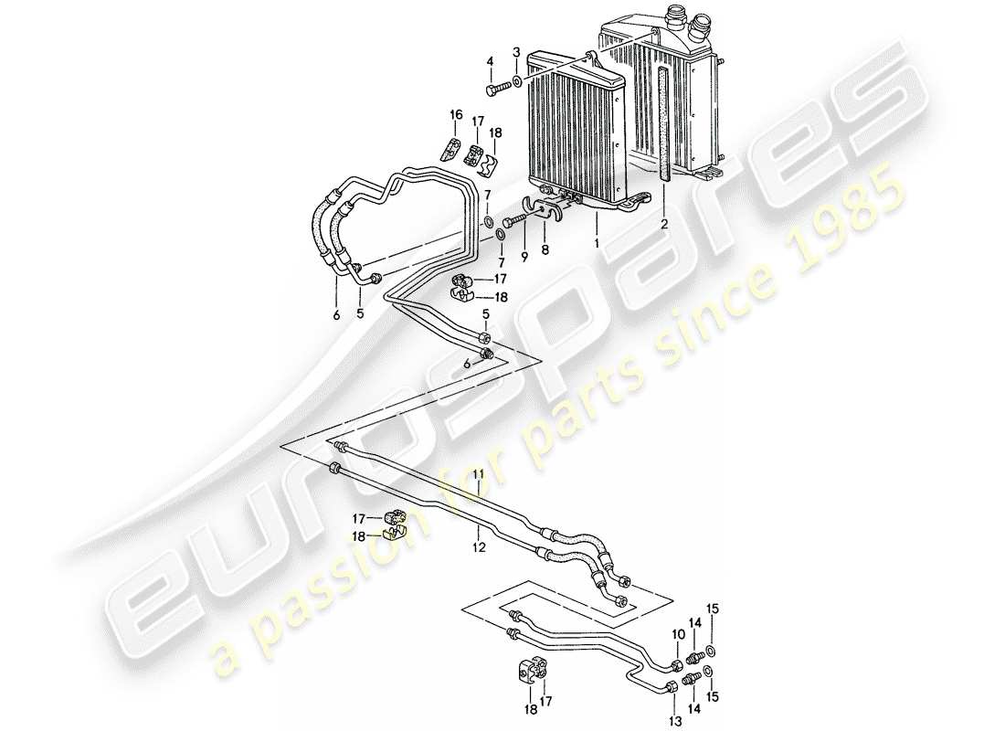 porsche 1994 (993) tiptronic - refrigeratore atf - linee atf diagramma delle parti