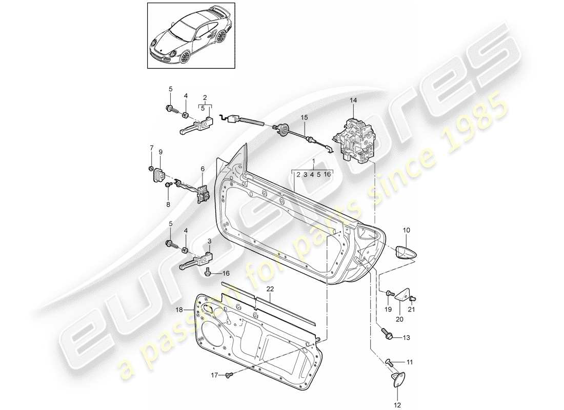 porsche 2013 (997-2 turbo / gt2 rs) schema delle parti guscio della portiera