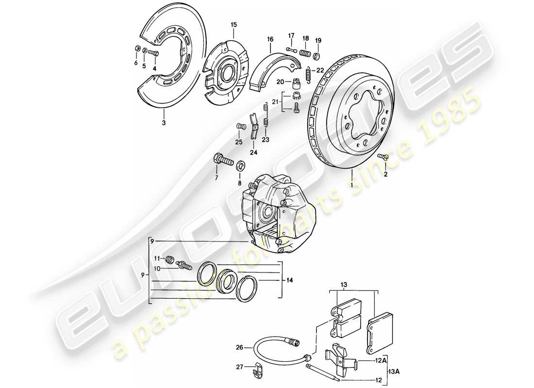 porsche 1986 (911) freni a disco - assale posteriore diagramma delle parti