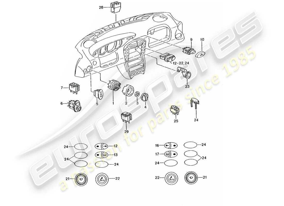 porsche 996 gt3 (2004) diagramma delle parti dell'interruttore