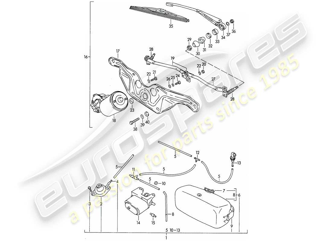 porsche 1963 (356b/356c) unità rondella - sistema tergicristallo schema delle parti