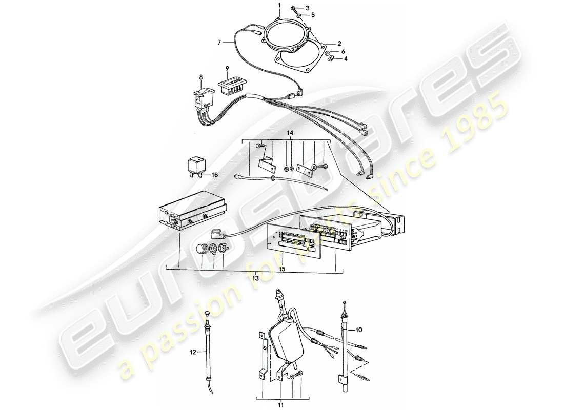 porsche 1982 (944) unità radio - con: - 3 - altoparlante - f >> 94-cn403 921 - f >> 94-dn400 108 diagramma delle parti