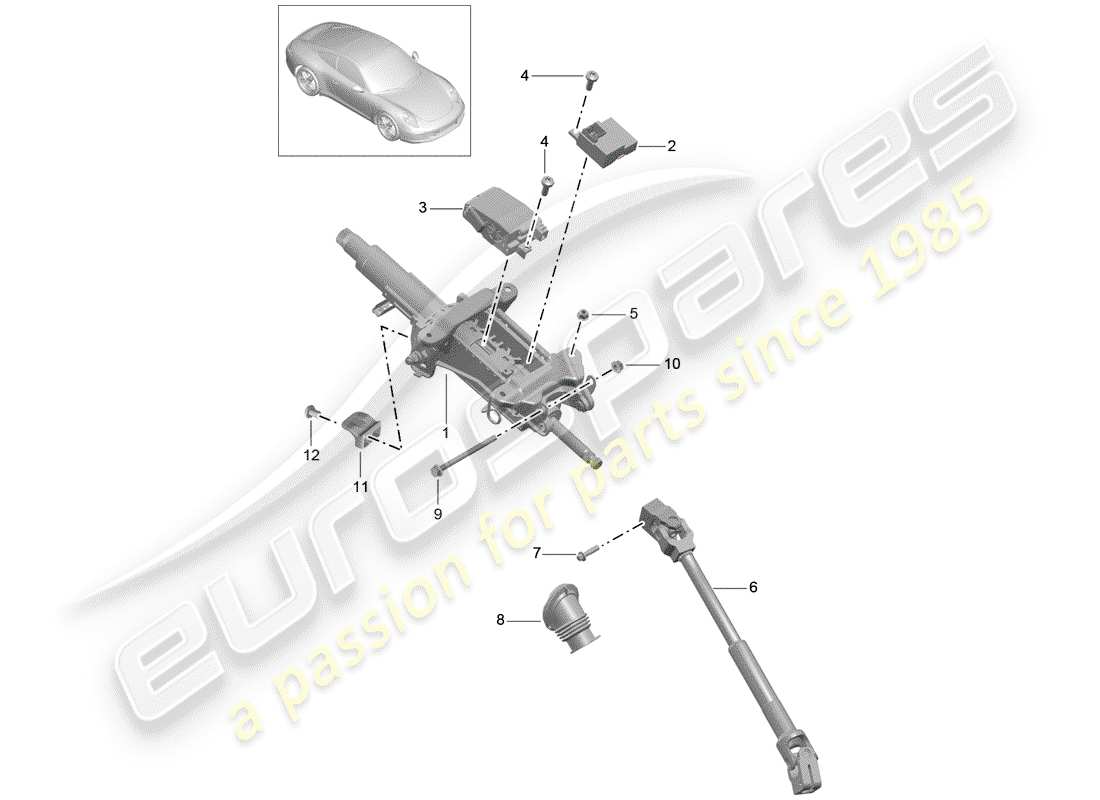 porsche 2013 (991-1) diagramma delle parti del piantone dello sterzo