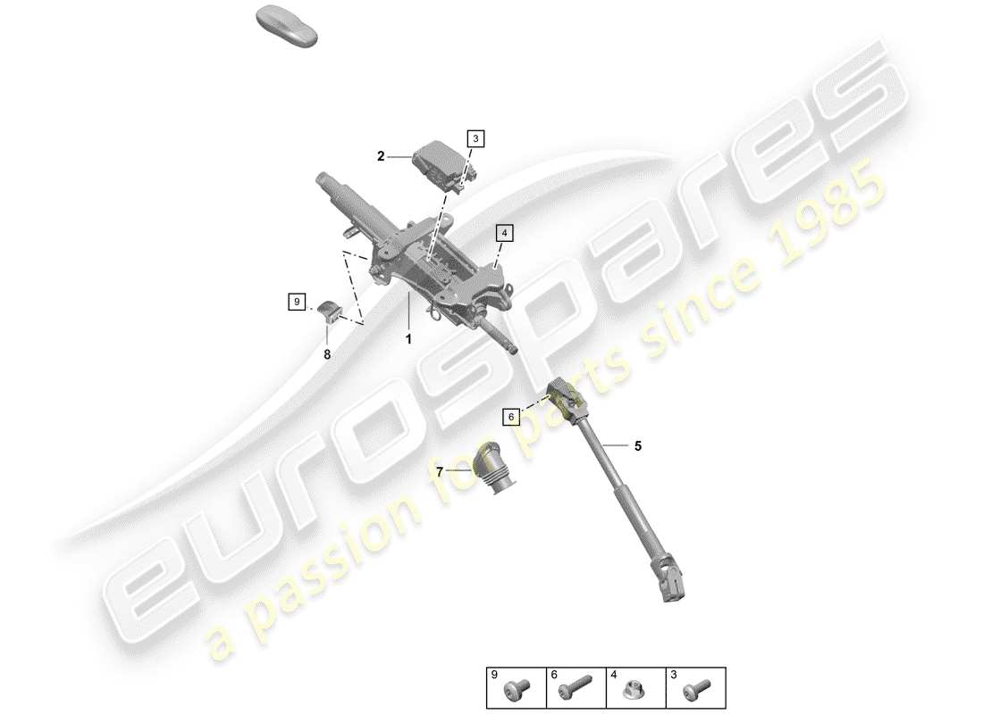 porsche 2019 (718 boxster spyder) diagramma delle parti del piantone dello sterzo