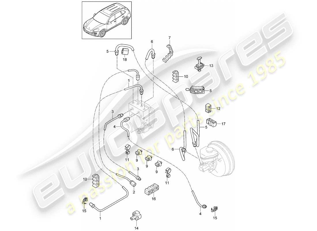 porsche 2014 (cayenne e2 92a) diagramma delle parti delle linee dei freni