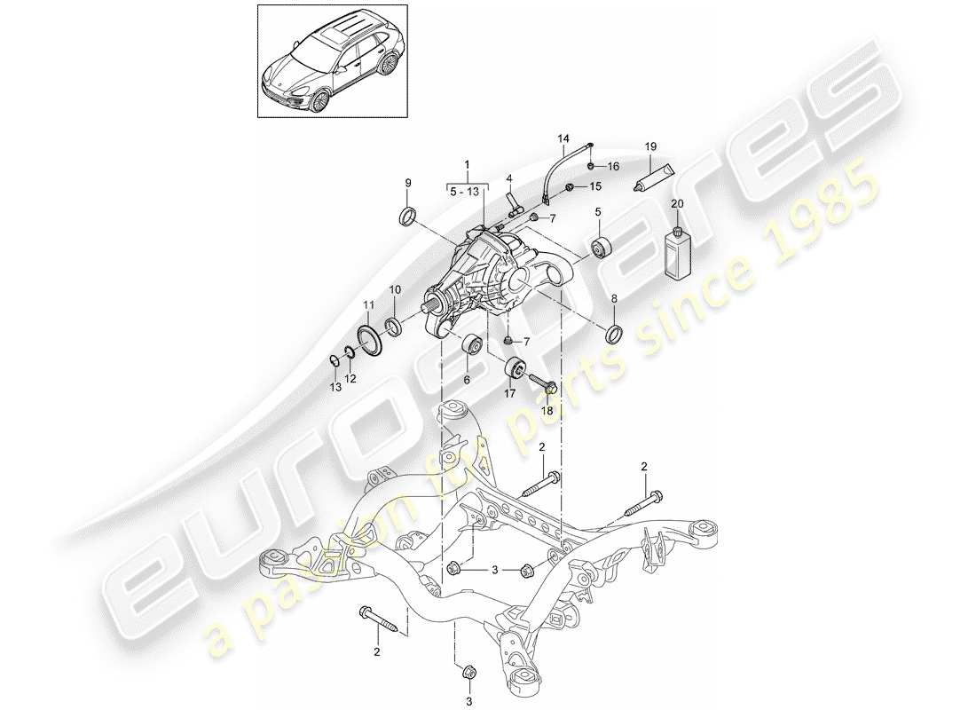 porsche 2017 (cayenne e2 92a) differenziale assale posteriore schema delle parti